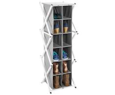 mDesign étagère chaussures haute pour le couloir, larmoire ou la chambre – armoire chaussure fine en métal et tissu – étagère à chaussures à 12 compartiments – gris et blanc
