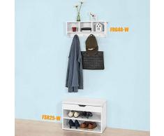 SoBuy® FRG48-W FSR25-W Meuble dEntrée Ensemble de Meubles de Couloir Portemanteau mural + Banc de Rangement à Chaussures avec Coussin Rembourré