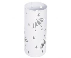 E-starain Porte-parapluies en Métal Rond Blanc avec Un Plateau et Crochets，Seau à Parapluie,Ø20 x H49 cm