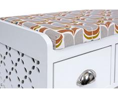 ts-ideen Maison de campagne Banc de couloir avec tiroirs Retro Banc à chaussures Commode Pour s’asseoir pour Salle de bain Couloir Vestibule en blanc avec housse