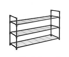 SONGMICS Étagère à Chaussures de 3 Niveaux, Porte-Chaussures en Métal pour 15 Paires de Chaussures, pour Salon, Entrée, Couloir et Vestiaire, 91,5 x 28,5 x 56 cm, Noir LSM03BK