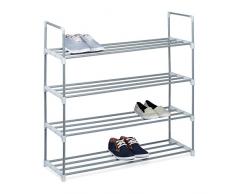 Relaxdays Meuble à chaussures en métal HxlxP: 93 x 90 x 30cm rangement 4 étages pour 16 paires, gris