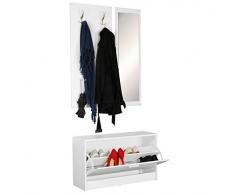 Kadimadesign Armoire Murale avec Miroir Jana et Panneaux de Particules de Meuble à Chaussures Blanc | Plinthe Moderne Garde-Robe compacte pour Les Vestes et Les Chaussures | Garde-Robe complète