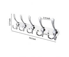 Porte Manteau Mural Design, HTBAKOI Patere Murale Salle de Bain en Acier Inoxydable 2 Supports à 5 Crochets+2 Supports à 1 Crochet Porte-Manteau Muraux Robuste Patère Manteaux pour Maison Cuisine