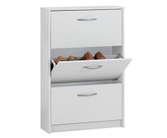 Meuble à chaussures 3 tiroirs abattants pour 6 paires coloris blanc , L 58,5 X H 104,5 X P 17 cm -PEGANE-