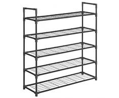 SONGMICS Étagère à Chaussures de 5 Niveaux, Porte-Chaussures en Métal pour 25 Paires de Chaussures, pour Salon, Entrée, Couloir et Vestiaire, 91,5 x 28,5 x 96 cm, Noir LSM05BK