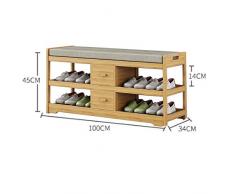 JXS- Shoe Rack Porte-Chaussures 2 Couches, Banc de Chaussure en Bambou Naturel Mat de Lin Souple et 2 tiroirs de Rangement 100X34X35cm
