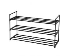SONGMICS Étagère à Chaussures de 3 Niveaux, Porte-Chaussures en Métal pour 15 Paires de Chaussures, pour Salon, Entrée, Couloir, Vestiaire, 92 x 30 x 54 cm, Noir LSA13BK