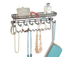 mDesign porte-bijou & porte-manteau mural avec tablette pour bracelets, boucles d’oreille, portables & d’autres accessoires – tablette murale spacieuse – bronze