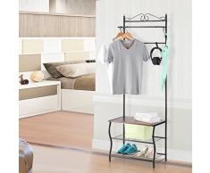 LANGRIA Portemanteau Portant vêtement étagères à chaussures Meuble d’entrée Vestiaire en Métal avec Rangement pour Chaussures et Portemanteau, 5 Crochets, Capacité Maximale 38kg, NOIR