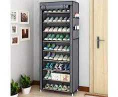 58 x 28 x 160cm Pliant Étagère à Chaussures en Tissu et Métal, Grande Capacité Porte-chaussures à 10 Niveaux pour 30 Pairs de Chaussures, Meuble à Chaussures pour Décor Maison, Dortoir, Studio, Gris