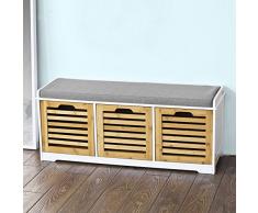 SoBuy FSR23-WN Banc de Rangement avec coussin et 3 cubes, Meuble d'Entrée Commode à Chaussure Banquette confortable