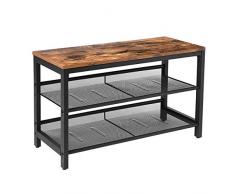 HOOBR Banc à Chaussures, Étagère à Chaussures à 3 Niveaux, Organisateur de Style Industriel, étagères en Maille réglables Horizontales ou inclinées, poura entrée, Salon, Montage Facile EBF01HX01