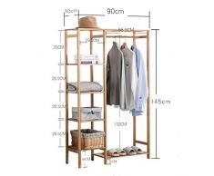 IG Porte-Manteau Vêtements Stand 3 en 1 Multifonction Étage en Bambou au Sol Cintres Racks de Stockage Chambre Vêtements Rack Cintre 145 * 90Cm Stable et Durable, Arbre à vêtements
