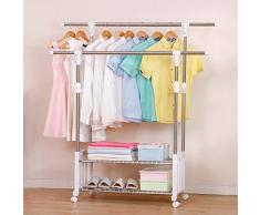 Double Tringle Télescopique Extensible Organisateur De Rack De Vêtement En Métal Étagère À Chaussures De Stockage Polyvalent En Acier Inoxydable - 2 Niveaux