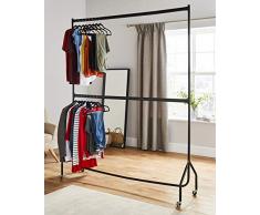 à deux étages Tringle à vêtements robuste vêtement à suspendre Rack en métal Noir - pas besoin d'outils - (1,8 m de long x 2,1 m de hauteur)