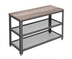 VASAGLE Banc à Chaussures, Étagère à Chaussures à 3 Niveaux, avec Armature métallique, 73 x 30 x 45 cm, pour entrée, Salon, Couloir, Style Industriel, Greige et Gris LBS73MG
