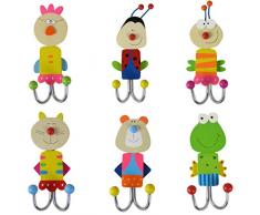 Crochet mural enfants Lot de 6 crochets en bois Crochets porte-manteaux Multicolore