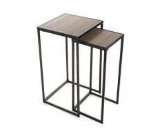 VERSA - Sellette carrée métal noir et bois style industriel Versa set de 2