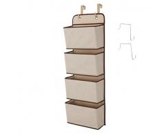 Organisateur de penderie suspendu, 4 pochettes Fixation murale / rangement de porte pour jouets, porte-monnaie, clés, lunettes de soleil - Beige