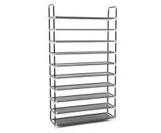 SONGMICS Ãtagère à Chaussures de 10 Niveaux, Organiseur à chaussures, pour 50 Paires de chaussures, pour Salon, Vestiaire, Entrée, Tissu non tissé, 100 x 29 x 175 cm, Noir LSR10H