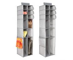 mDesign étagère suspendue en tissu (lot de 2) – rangement suspendu avec 16 compartiments pour chaussures, accessoires, etc. – étagère en tissu pour le couloir, la chambre, etc. – gris