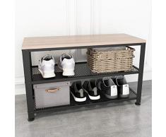 JOISCOPE Banc à Chaussures, étagère de Rangement à Chaussures Industrielle à 2 Niveaux avec siège pour Petits espaces, entrée, Foyer, Couloir (Finition chêne Blanc)