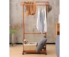 MWG Porte-manteau simple en bois massif créatif cintre mobile étage plancher chambre vêtements rack double cintre étage