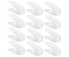 SONGMICS Range Chaussures, Organisateur, Étagère de Chaussures en Plastique, Gain de la Place, Blanc, 12 PCS, 25 x 10 x 12 cm LSP34WT