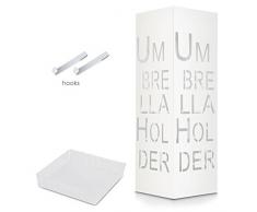 amzdeal Porte Parapluies en Métal 55x18x18cm Carrée, Rangement de Parapluie avec 2 Crochets et 1 Plateau Design Moderne - pour Entrée de Maison Bureau Hôtel Magasin (Blanc)