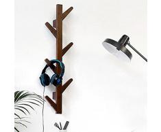 Whchiy Arbre à fixation murale Porte-manteau en bambou naturel Chiffon Cintre Creative Branche d'arbre Manteau support pour le salon Chambre à coucher entrée 6 Hooks café