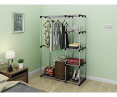 Home-Like Double tige Placard Metal Wardrobe Portable Placard Vêtements Organisateur De Stockage Vêtement Rack Autonome Placard Space-Saving Étagères argenté115x45x171cm