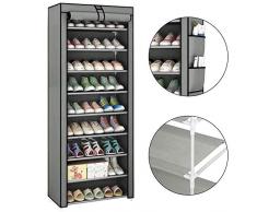 KingSaid Meuble à Chaussures Pliant avec Tissu - Porte-Chaussures à 10 Niveaux -Étagère à Chaussures, Armoire à Chaussures