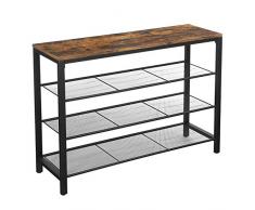 VASAGLE Étagère à Chaussures, Organisateur pour Chaussures, Rangement, avec 3 étagères en Maille, pour entrée, Salon, Chambre, Structure Simple, Style Industriel, Marron Rustique et Noir LBS14BX