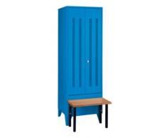 Wolf Vestiaire avec banc frontal, portes en tôle perforée raccourcies - largeur compartiment 600 mm, 1 compartiment bleu clair - armoire armoire de vestiaire armoire métallique armoire pour vestiaire armoire universelle armoires armoires de vestiaire