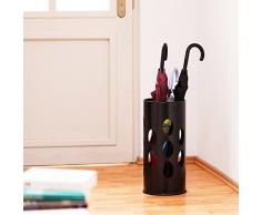 Relaxdays Porte-parapluies rond avec récipient collecteur d'eau support pour parapluies en métal cannes ou bâtons nordiques, H x l x P 49,5 x 22,5 x 22,5 cm- noir