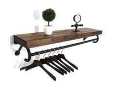 Py YP Cintres en Bois, cintres de Mur Iron Bois + Fer Magasin de vêtements de vitrine présentoir rétro vêtements de penderie Mur de présentoir vêtements Magasin étagères étagères murales Rack,60cm
