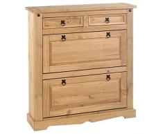 IDIMEX Meuble à Chaussures Tequila Style Mexicain Armoire avec 2 abattants et 2 tiroirs Rangement pour 16 Paires en pin Massif Finition Cirée/Teintée