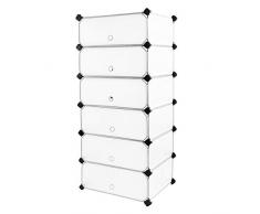 SONGMICS Armoire modulable, Étagère de Rangement à Chaussures, en Plastique, 6 Compartiments, Montage Facile, Dimensions 43 x 31 x 105 cm (L x l x H), Blanc Semi-Transparent LPC06W
