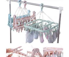 Jullyelegant en Plastique Gain de Place Organisateur de Garde-Robe Pliant vêtements Cintre Serviettes Chaussettes Soutiens-Gorge sous-vêtements séchage Rack avec 32 Clips