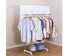 XMZFQ Supports de séchage des vêtements 2 Niveaux Double Rods Rack de vêtement en Acier Inoxydable avec Roues Hauteur réglable vêtements Suspendus Organisateur Rack de séchage