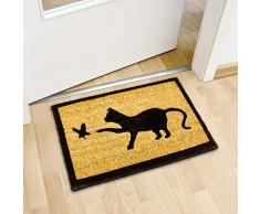 Relaxdays 10016759 Paillasson en fibres de coco Tapis de sol porte dâentrÃ©e accueil motifs chat et oiseau 40 x 60 cm dessous antidÃ©rapant caoutchouc PVC essuie-pieds saletÃ© intÃ©rieur extÃ©rieur, marron