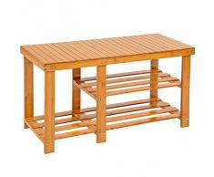 TecTake Étagère à chaussures en bois bambou avec banquette banc siège rangement chausser 87x28x45,5 cm