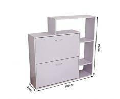 Armoire à chaussures organisateur de luxe pour chaussures à 2 tiroirs et 2 compartiments avec étagères de rangements blanc neuf 50WT