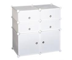 Homcom Armoire étagère à Chaussures 3 Niveaux 6 Compartiments Plastique + Autocollants décoratifs 75L x 37l x 73H cm Blanc