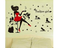 Lvabc Diy Mode Fille Porter Belle Talon Fleurs Sticker Mural Vestiaire Citation Décalque Chaussures Mural Pour Cordonnier Décor 51X80 Cm
