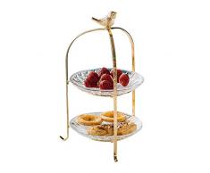 Zhenwo Deux Couches Plaque De Verre De Support Métallique, Un Bol De Fruits Séparable Amovible, Guéridon Oiseaux De Petit Gâteau, Dessert, Bonbons, Petits Gâteaux, Maison Cuisine Décor,A