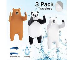 Ulinek Crochet Nano-Adhésif Réutilisable, Crochet Mural Animal Décoratif de Salle de Bain/Cuisine/Bureau, Décoration de Chambre Enfant, Panda/Ours