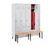 Wolf Vestiaire avec banc frontal, portes en tôle perforée raccourcies - largeur compartiments 300 mm, 5 compartiments - - armoire armoire de vestiaire armoire métallique armoire pour vestiaire armoire universelle armoires armoires de vestiaire armoires