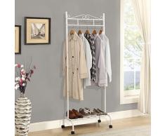Peaceip Hall Manteau Rack Métal Matériel Style Européen Porte-Chaussures Combinaison Chambre Plancher Cintre Simple En Mouvement Vêtements Rack (64 * 39 * 172CM) (Couleur : Blanc)